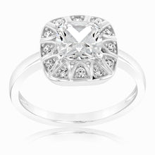 Load image into Gallery viewer, Sterling Silver Rhodium Plated Princess Cut Cushion Cubic Zirconia Ring