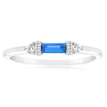 Load image into Gallery viewer, Sterling Silver Rhodium Plated Sapphire White Cubic Zirconia Ring
