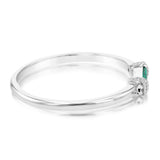Sterling Silver Rhodium Plated Emerald Stone White Cubic Zirconia Ring