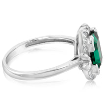 Load image into Gallery viewer, Sterling Silver Rhodium Plated Emerald And Cubic Zirconia Ring