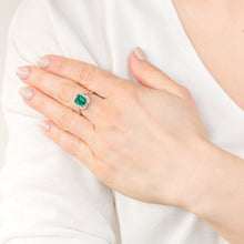 Load image into Gallery viewer, Sterling Silver Rhodium Plated Emerald And Cubic Zirconia Ring