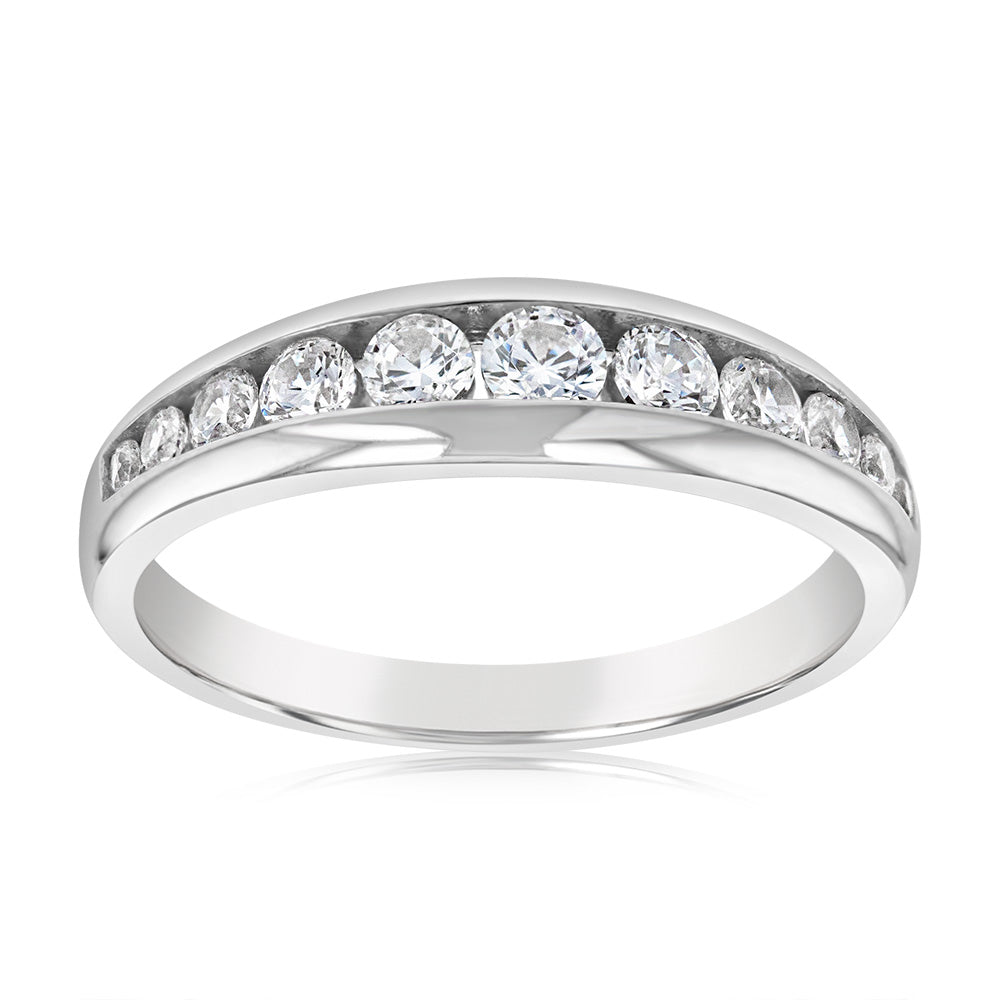 Sterling Silver Rhodium Plated Curbic Zirconia Channel Ring