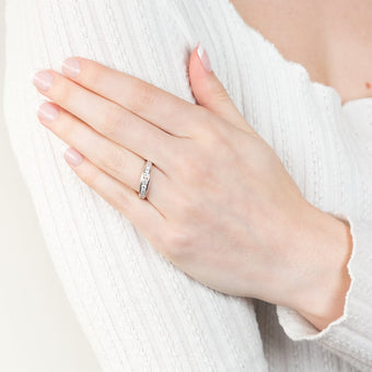 Sterling Silver Rhodium Plated Curbic Zirconia Channel Ring