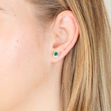 Sterling Silver Rhodium Plated Emerald And White Cubic Zirconia Stud Earrings