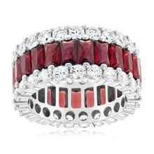 Load image into Gallery viewer, Sterling Silver Rhodium Plated Red Stone And White Cubic Zirconia Ring