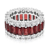 Sterling Silver Rhodium Plated Red Stone And White Cubic Zirconia Ring