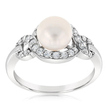 Load image into Gallery viewer, Sterling Silver Rhodium Plated White Fresh Water Pearl And Cubic Zirconia Ring