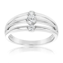 Load image into Gallery viewer, Sterling Silver Rhodium Plated Triple White Cubic Zirconia Ring