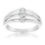 Sterling Silver Rhodium Plated Triple White Cubic Zirconia Ring