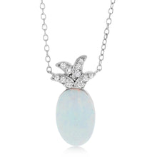 Load image into Gallery viewer, Sterling Silver Rhodium Plated Created White Opal Pendant With 45cm Chain