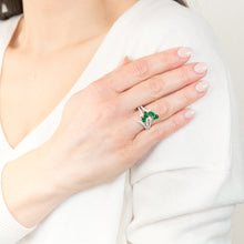 Load image into Gallery viewer, Sterling Silver Rhodium Plated Created Emerald And White Cubic Zirconia Ring