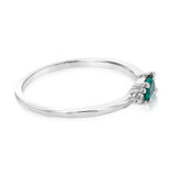 Sterling Silver Rhodium Plated Oval Created Emerald And White CZ Emerald Ring