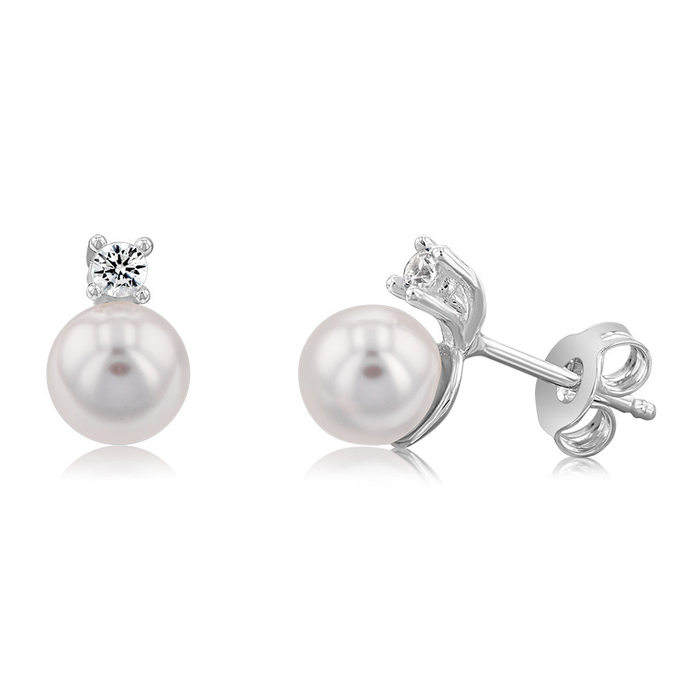 Sterling Silver Synthetic Pearl And Cubic Zirconia Pendant &  Earrings Set
