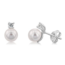 Load image into Gallery viewer, Sterling Silver Synthetic Pearl And Cubic Zirconia Pendant &amp;  Earrings Set