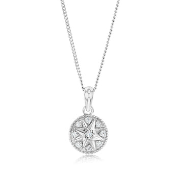 Sterling Silver Cubic Zirconia Star On Round Pendant