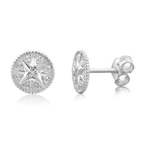 Load image into Gallery viewer, Sterling Silver Cubic Zirconai Star On Round Stud Earrings