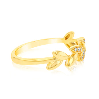 Sterling Silver Gold Plated White Zirconia Leaf Ring