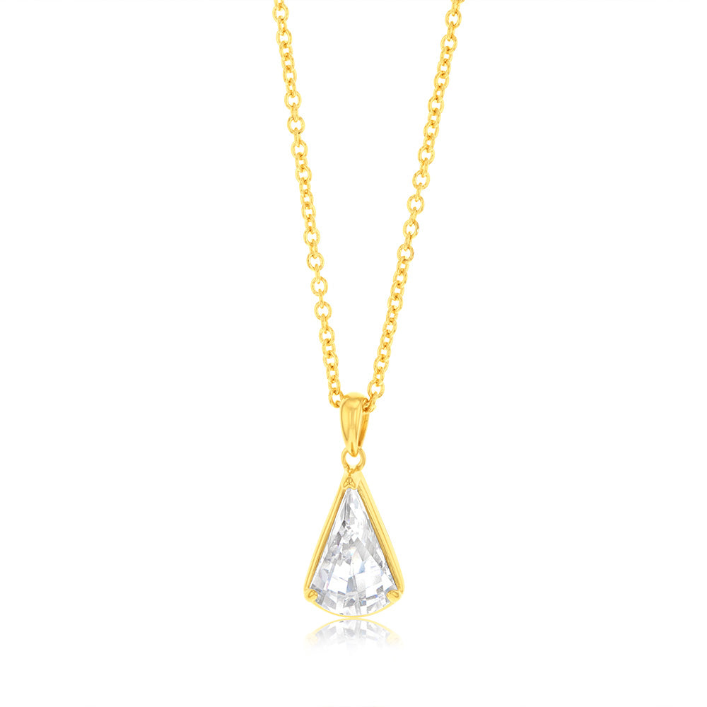 Sterling Silver 14ct Gold Plated White Cubic Zirconia Pendant On Chain