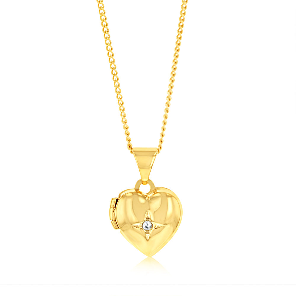 Sterling Silver Gold Plated White Zirconia Heart Locket