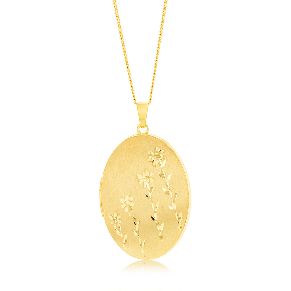 Sterling Silver Gold Plated Engraved Oval Locket