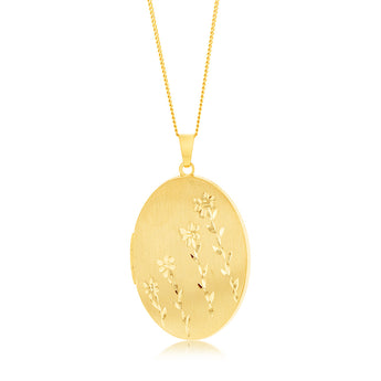 Sterling Silver Gold Plated Engraved Oval Locket