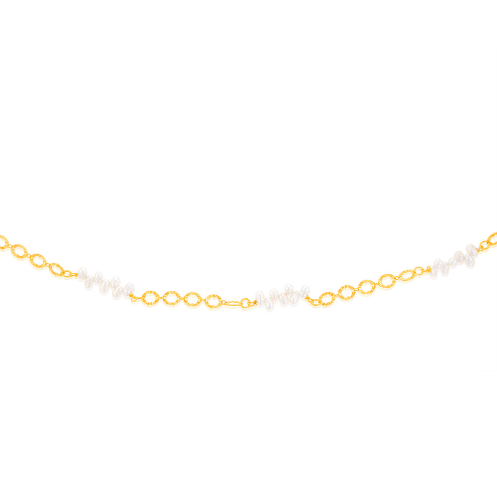 Sterling Silver Gold Plated Fresh Water Pearls And Fancy Links 42+3cm Chain