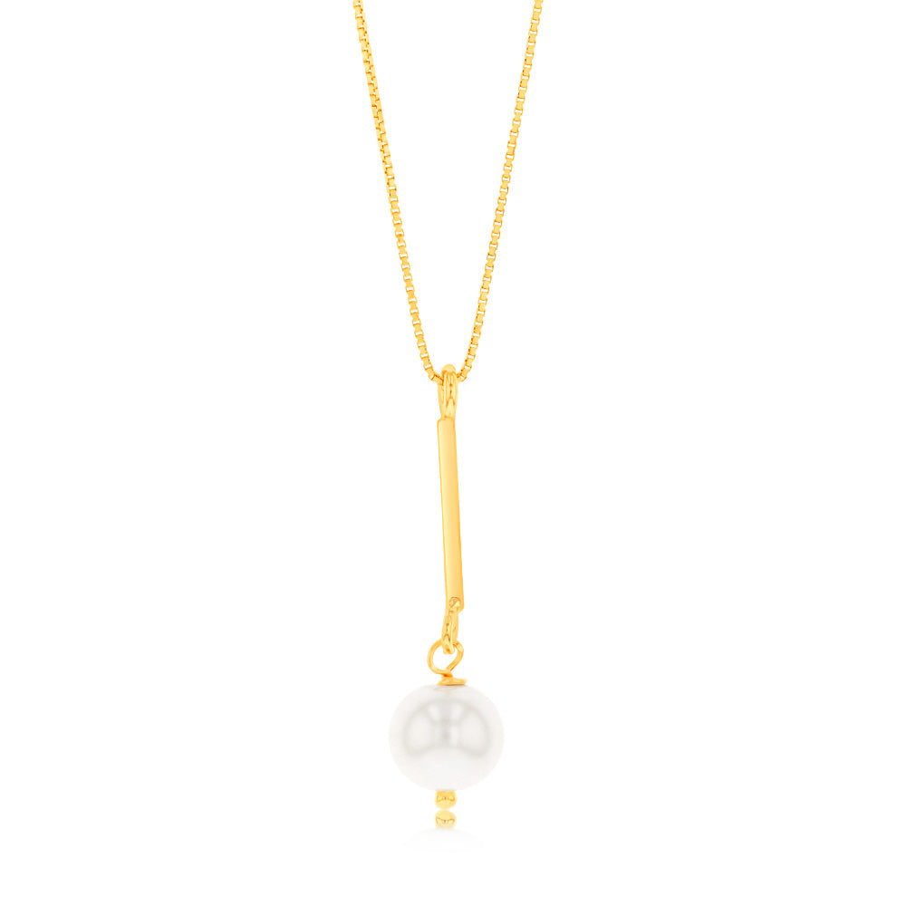 Sterling Silver Gold Plated Synthetic Pearl Pendant On 42+3cm Chain