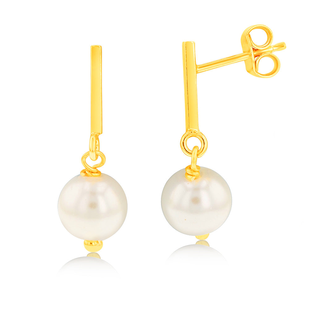Sterling Silver Gold Plated Synthetic Pearl Drop Stud Earrings