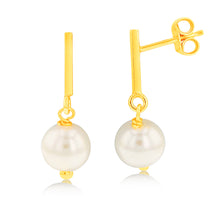 Load image into Gallery viewer, Sterling Silver Gold Plated Synthetic Pearl Drop Stud Earrings