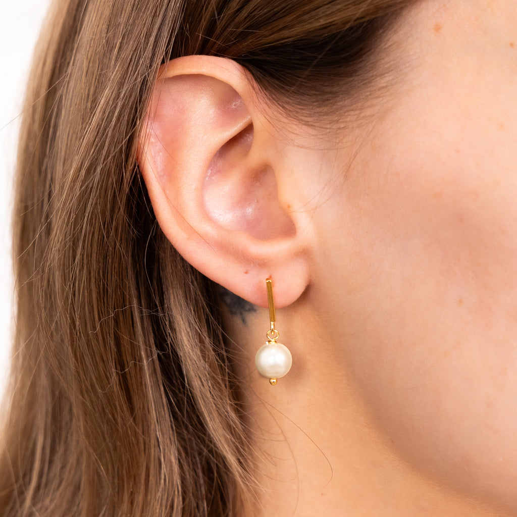 Sterling Silver Gold Plated Synthetic Pearl Drop Stud Earrings