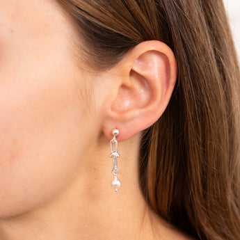 Sterling Silver Links And Synthetic Pearl Drop Earrings