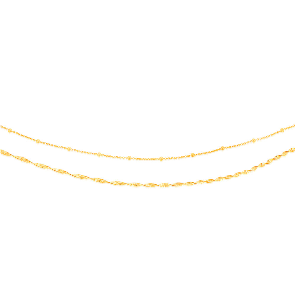 Sterling Silver Gold Plated Fancy Double Layer 38+5cm Chain