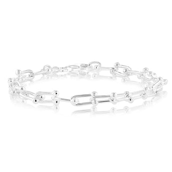 Sterling Silver Fancy U Link 19cm Bracelet
