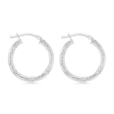 Sterling Silver Patterned 15mm Hoop Earrings