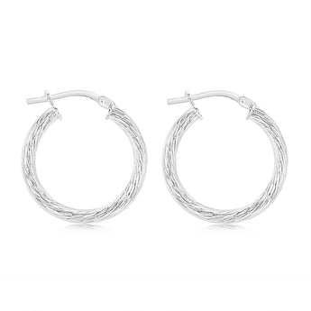 Sterling Silver Patterned 15mm Hoop Earrings