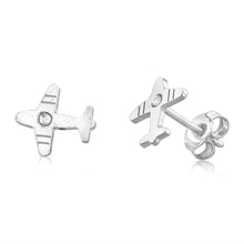 Load image into Gallery viewer, Sterling Silver Crystal On Aeroplane Stud Earrings