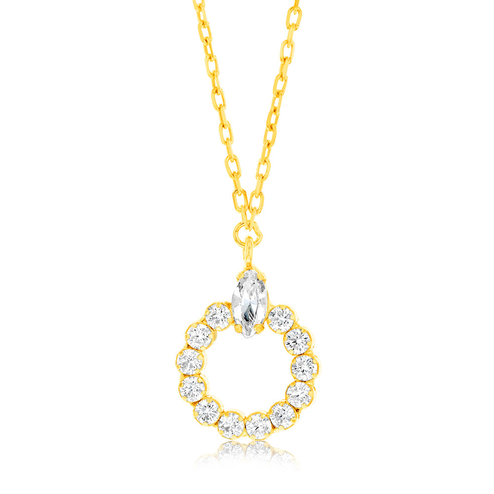 Sterling Silver Gold Plated Cubic Zirconia Circle Of Life Pendant On 42+3cm Chain