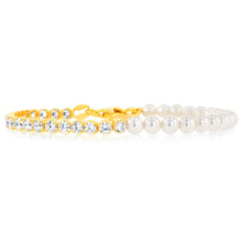 Load image into Gallery viewer, Sterling Silver Gold Plated Cubic Zirconia And Synthetic Pearls 16+3cm Bracelets