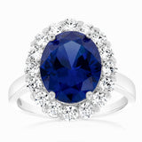 Sterling Silver Oval Blue And White Zirconia Halo Ring