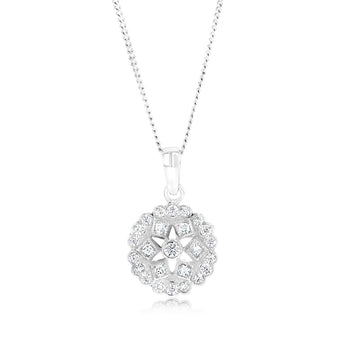 Sterling Silver Geometric Flower Cubic Zirconia Pendant