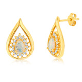 Sterling Silver Gold Plated Created Opal Cubic Zirconia Pear Shaped Drop Earrings