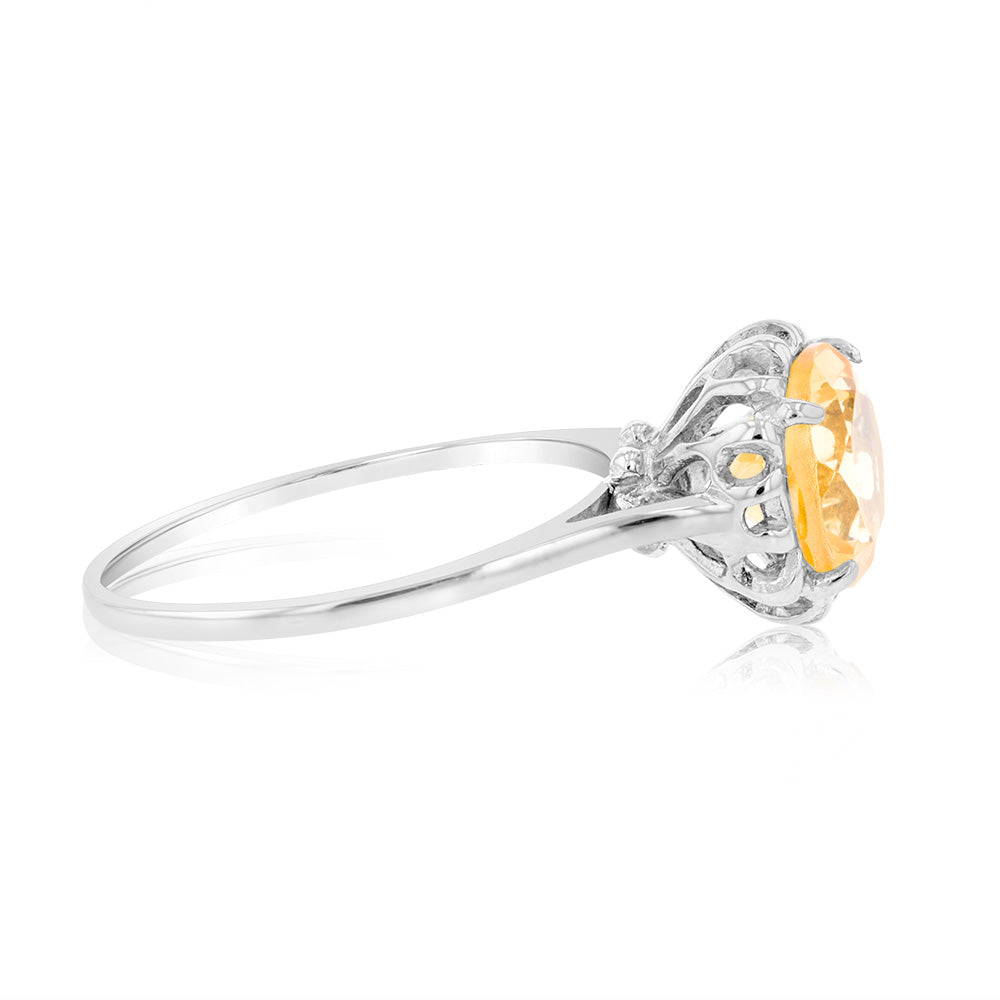 Sterling Silver Round Citrine Fancy Ring