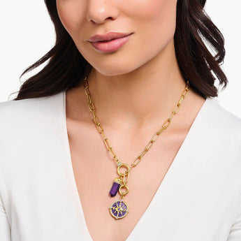 Thomas Sabo Yellow Gold-Plated Sterling Silver Cosmic Amulet Purple CZ Eye Pendant