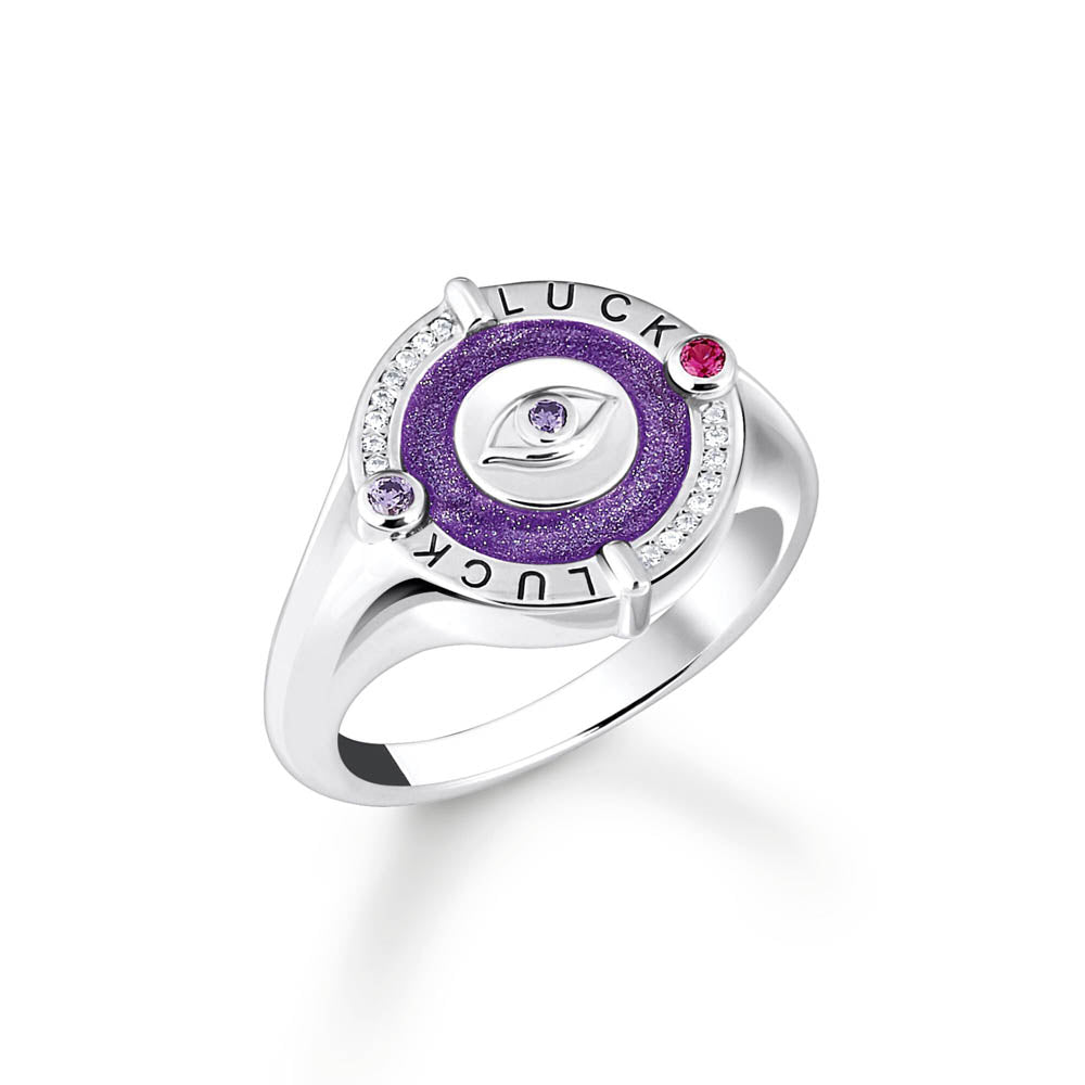 Thomas Sabo Sterling Silver Cosmic Amulet Purple CZ Luck Ring