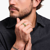 Thomas Sabo Yellow Gold Plated Crocodile Rock Green Wide Ring