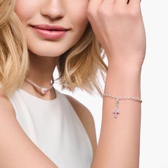 Thomas Sabo Sterling Silver Charmista Pink Zirconia Cross Charm