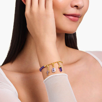 Thomas Sabo Gold Plated Sterling Silver Charmista 3D Purple Octagon Charm