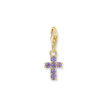 Load image into Gallery viewer, Thomas Sabo Gold Plated Sterling Silver Charmista Purple CZ Cross Charm