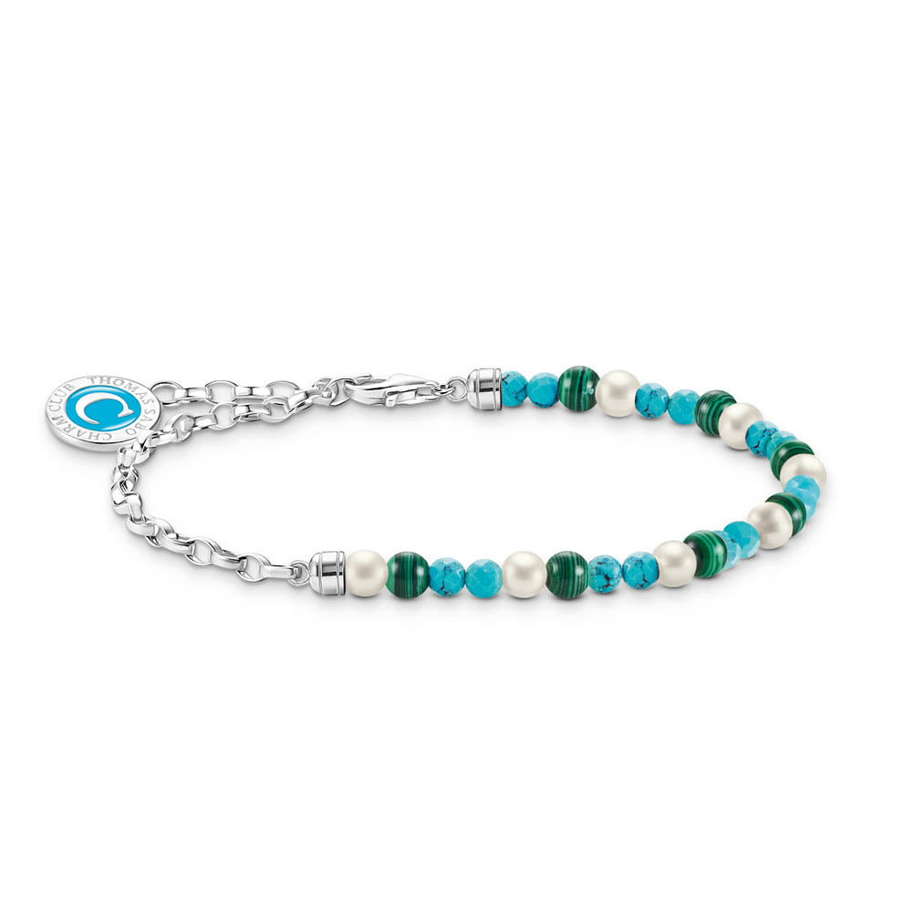 Thomas Sabo Sterling Silver Charmista Turquoise, Malachite, Pearl 14-17cm Bracelet