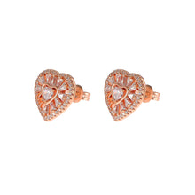 Load image into Gallery viewer, Michael Kors Rose Gold Plated Tapered Baguette CZ Heart Stud Earrings